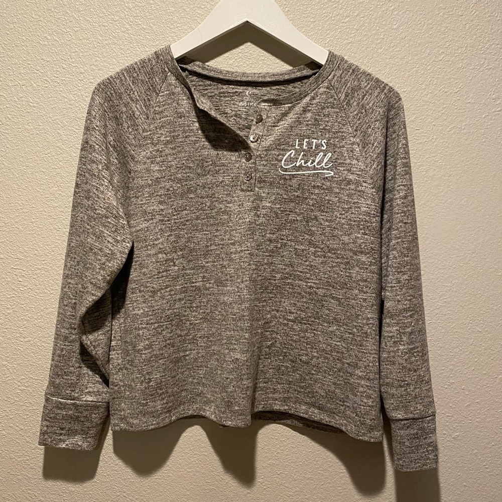 Justice Girls Pajama top‎ size 12 Longsleeve Henley gray let’s chill